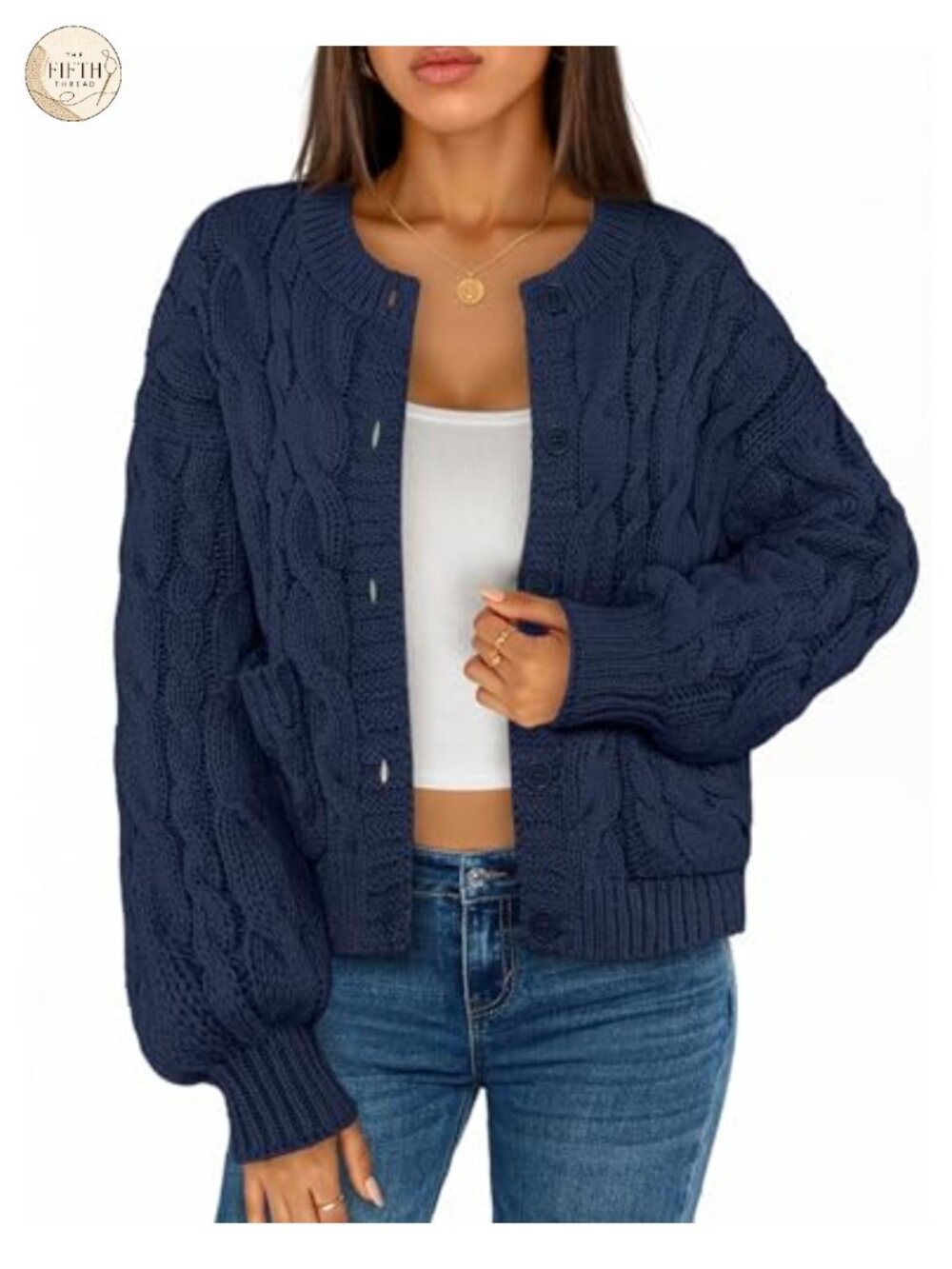Cable Knit Chunky Button Up Cardigan Sweater with Pockets